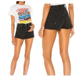 Dr Denim Revolve Skye Shorts Charcoal Black Rippe NWT